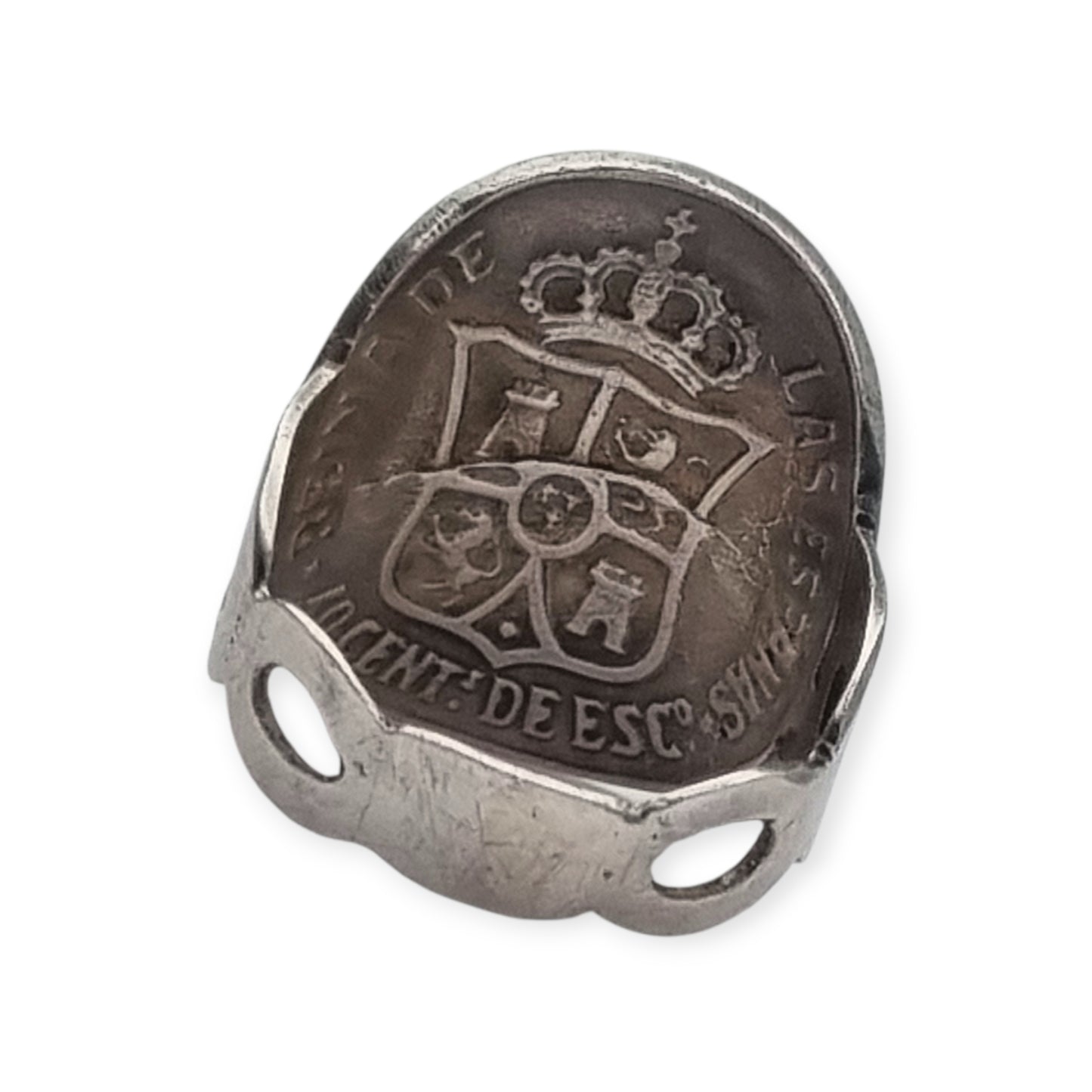 Queen Isabel II 1868 coin ring in silver, numismatic jewelry, circa 1950