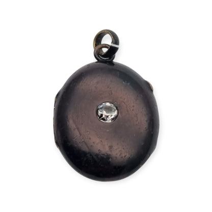 Victorian black locket with stone, mourning jewelry, circa 1890-1900