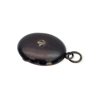 Victorian black locket with stone, mourning jewelry, circa 1890-1900