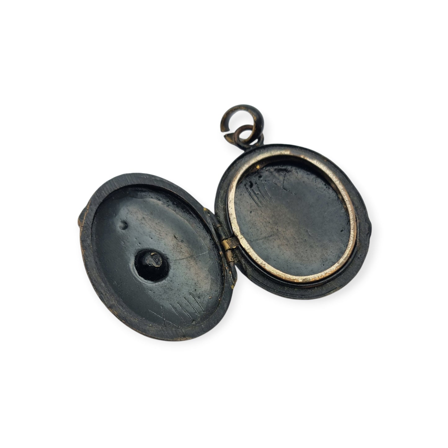 Victorian black locket with stone, mourning jewelry, circa 1890-1900
