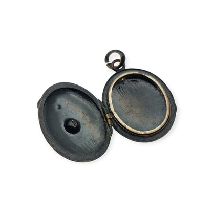 Victorian black locket with stone, mourning jewelry, circa 1890-1900
