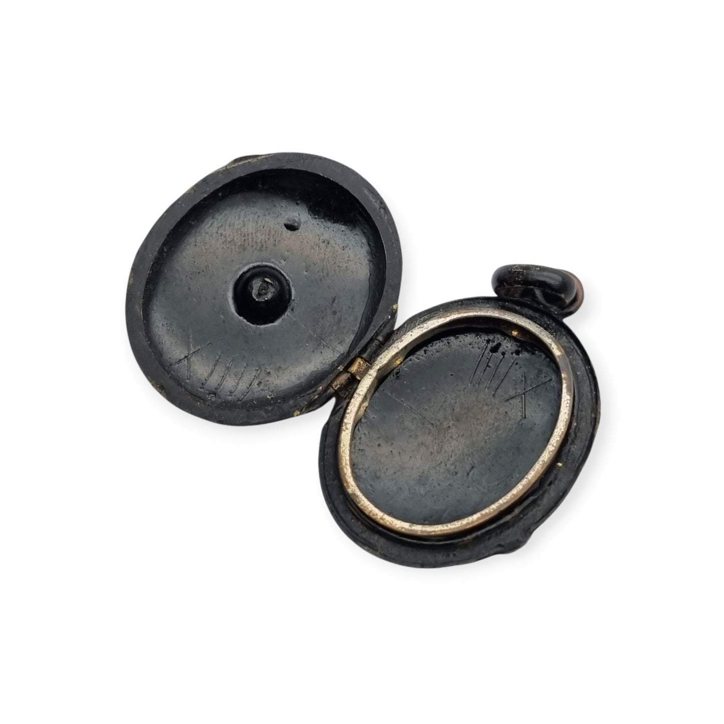 Victorian black locket with stone, mourning jewelry, circa 1890-1900