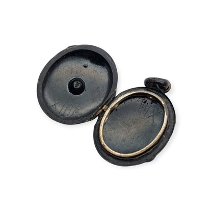 Victorian black locket with stone, mourning jewelry, circa 1890-1900