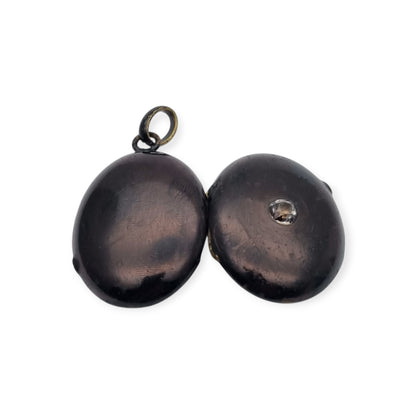 Victorian black locket with stone, mourning jewelry, circa 1890-1900