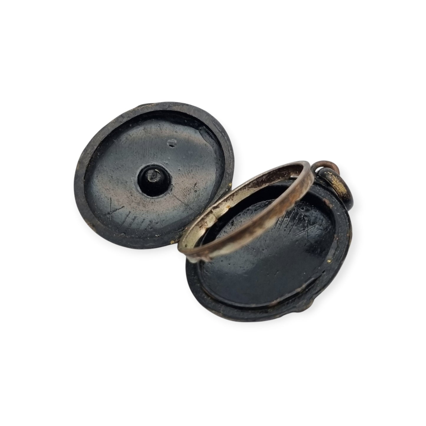 Victorian black locket with stone, mourning jewelry, circa 1890-1900