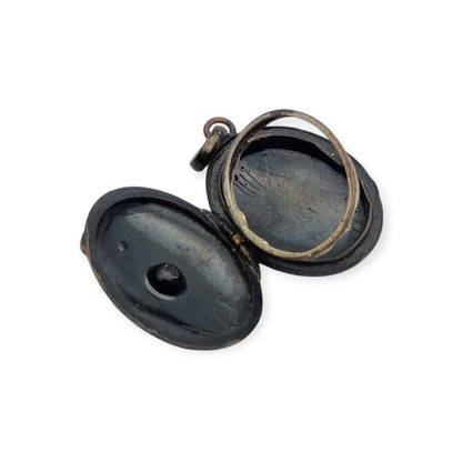 Victorian black locket with stone, mourning jewelry, circa 1890-1900