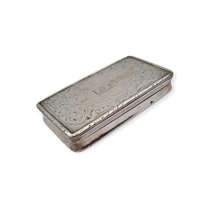 Caja victoriana antigua de plata grabada y monograma S.S circa 1890-1900