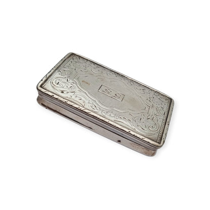 Caja victoriana antigua de plata grabada y monograma S.S circa 1890-1900