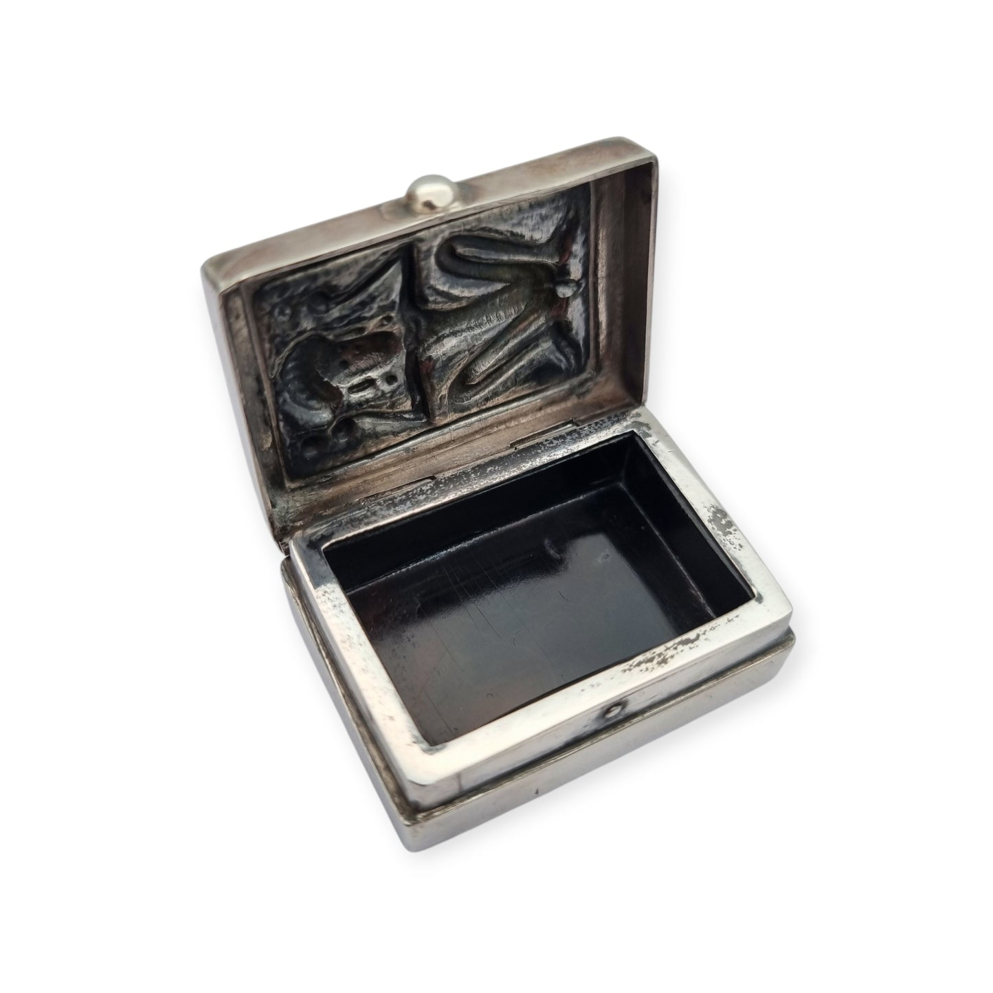 925 silver box with ethnic decoration and agate interior finish, 20th century