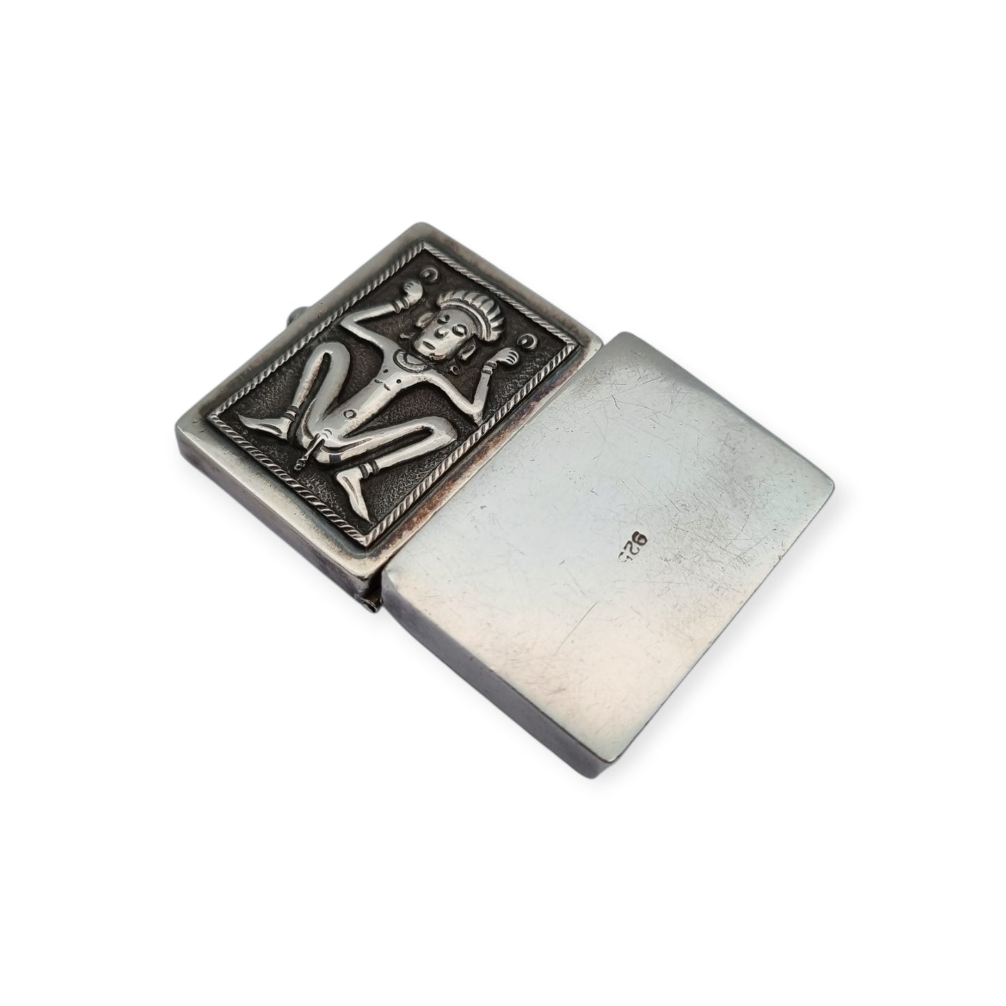 925 silver box with ethnic decoration and agate interior finish, 20th century