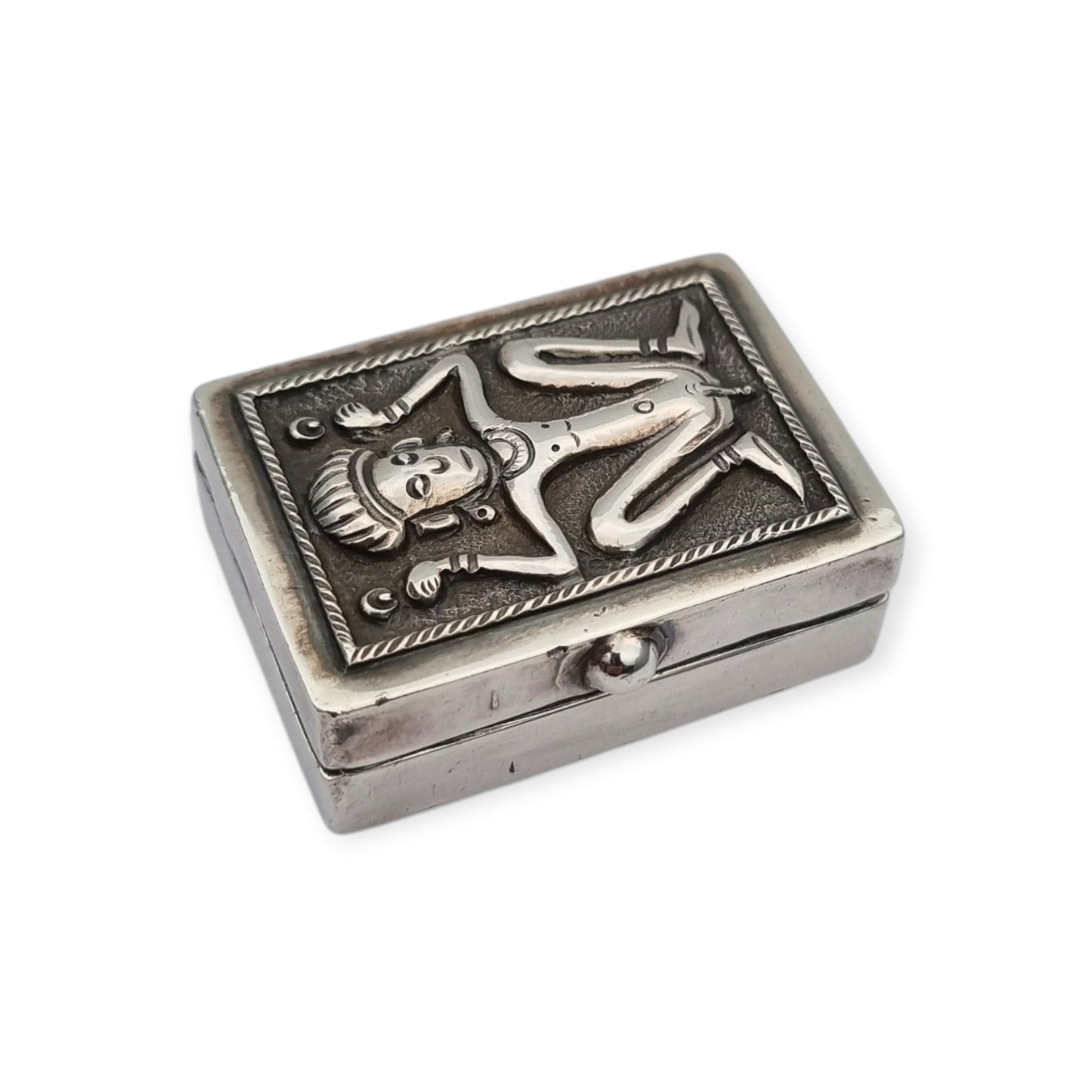 925 silver box with ethnic decoration and agate interior finish, 20th century