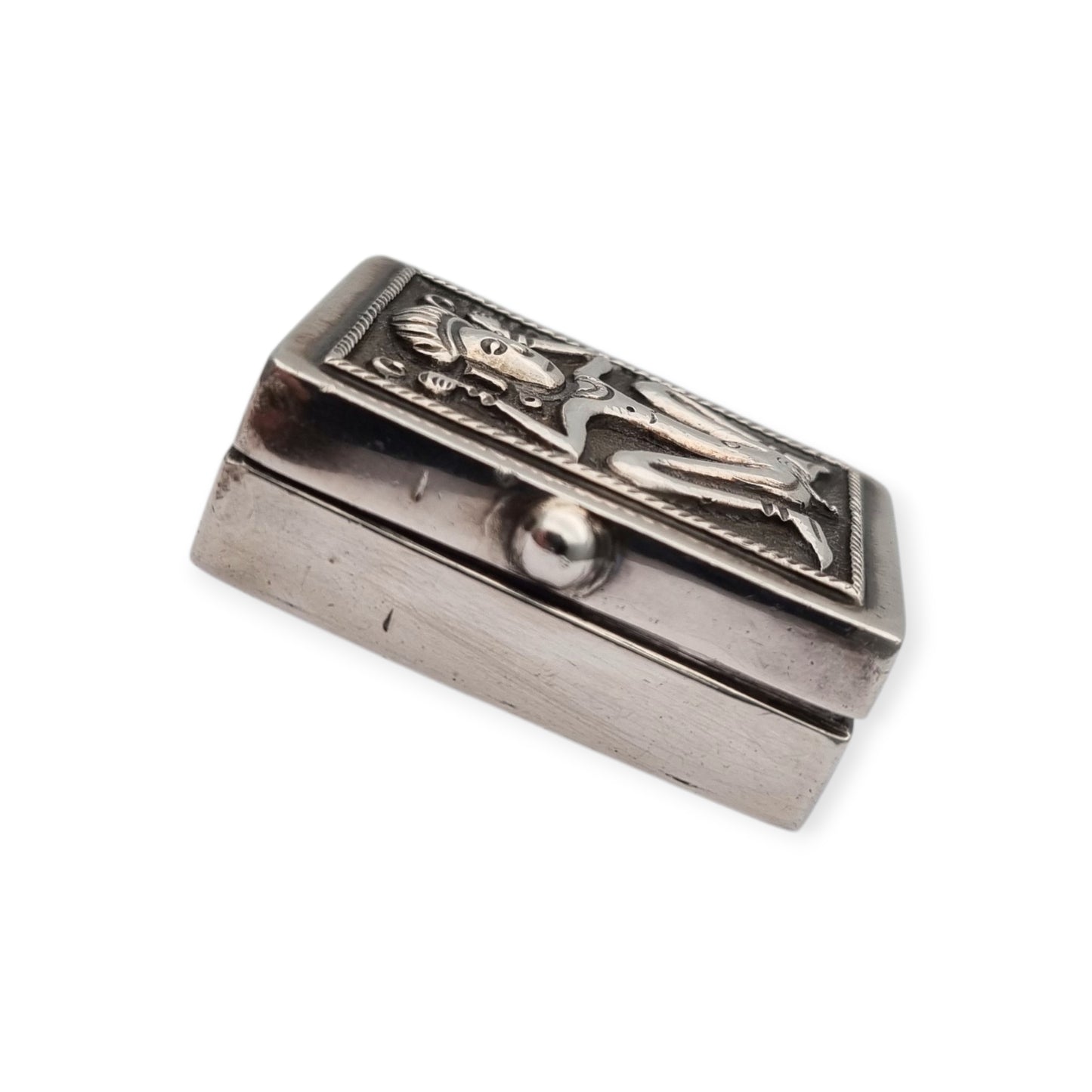 925 silver box with ethnic decoration and agate interior finish, 20th century