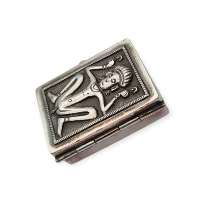 925 silver box with ethnic decoration and agate interior finish, 20th century