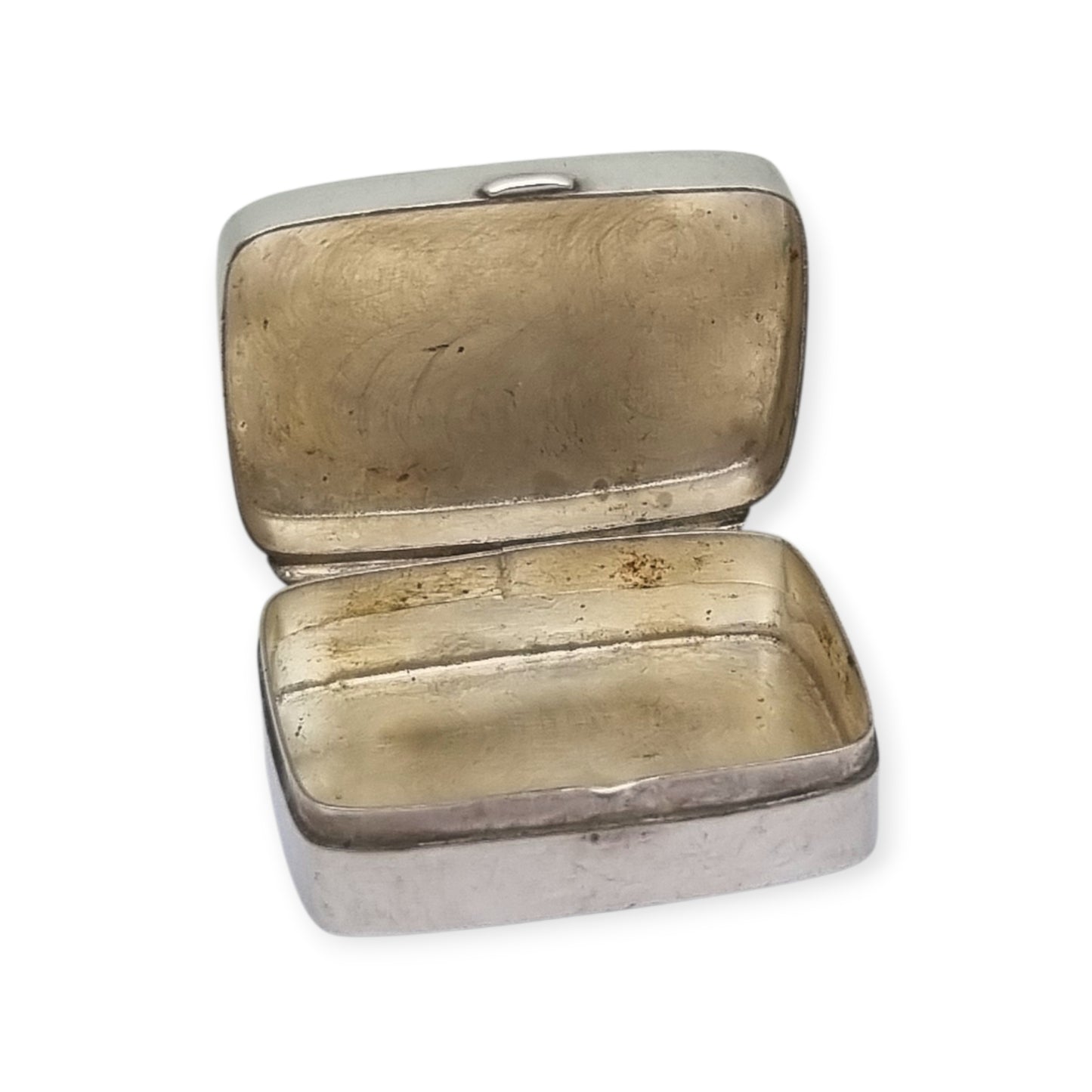 Caja vintage de plata con rosa en relieve, diseño floral europeo circa 1980-1990