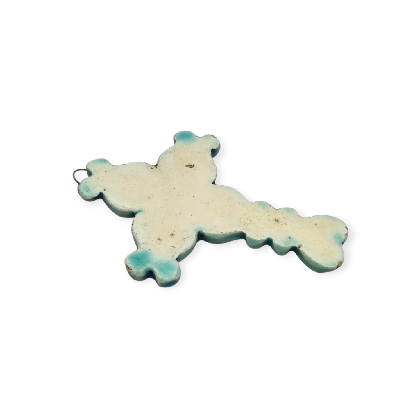 Enamelled blue and gold cross pendant France 1960s glazed ceramic