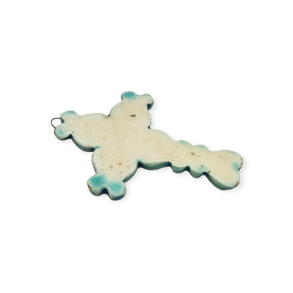 Enamelled blue and gold cross pendant France 1960s glazed ceramic
