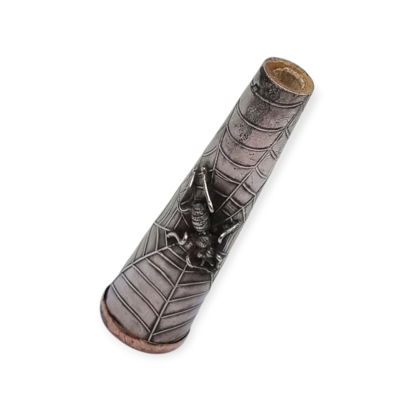 Boquilla antigua de plata Art Déco Vamp con araña y abeja, femme fatale 1920