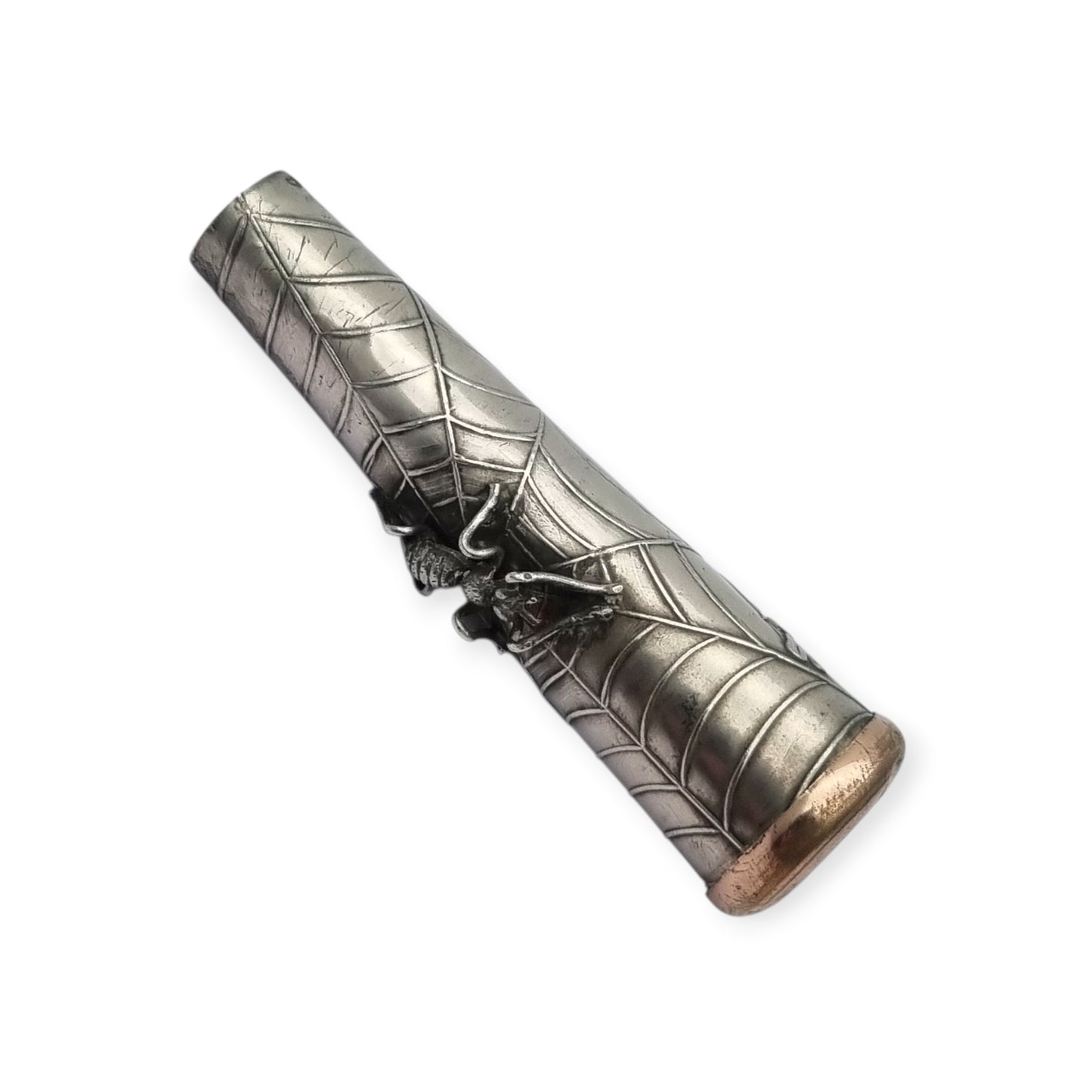 Boquilla antigua de plata Art Déco Vamp con araña y abeja, femme fatale 1920