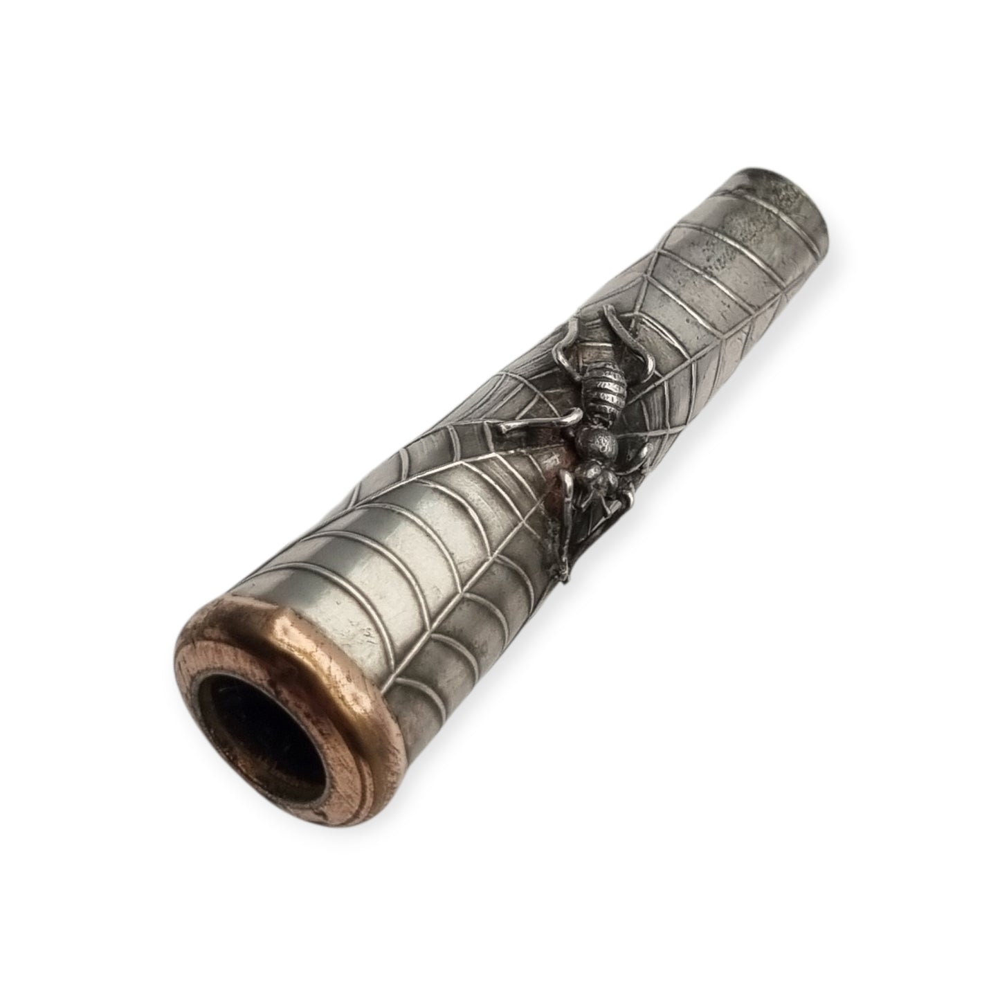 Boquilla antigua de plata Art Déco Vamp con araña y abeja, femme fatale 1920