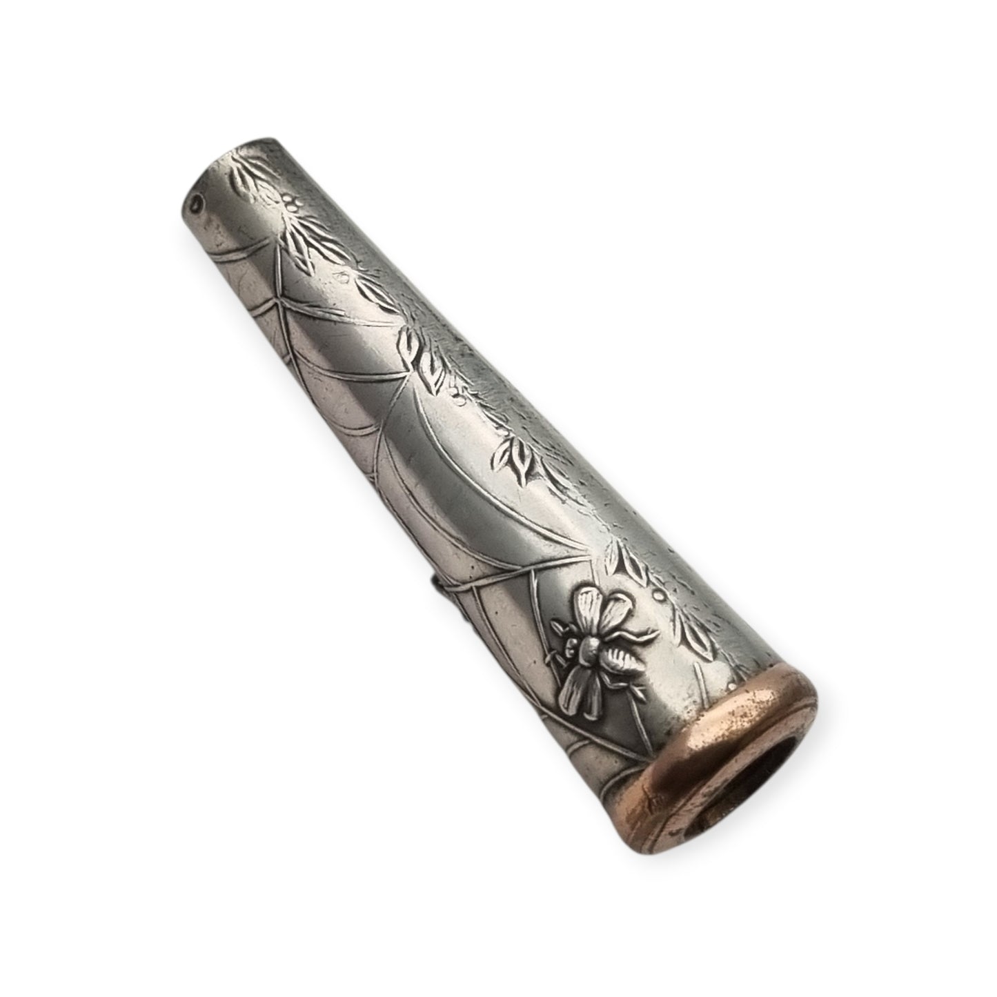 Boquilla antigua de plata Art Déco Vamp con araña y abeja, femme fatale 1920