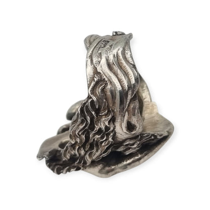 Mythological Leda and the Swan ring in 800 Italian silver, 20th century Art Nouveau sculptural style