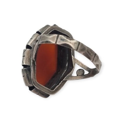 Late Art Deco sterling silver faceted carnelian ring circa 1940-1950