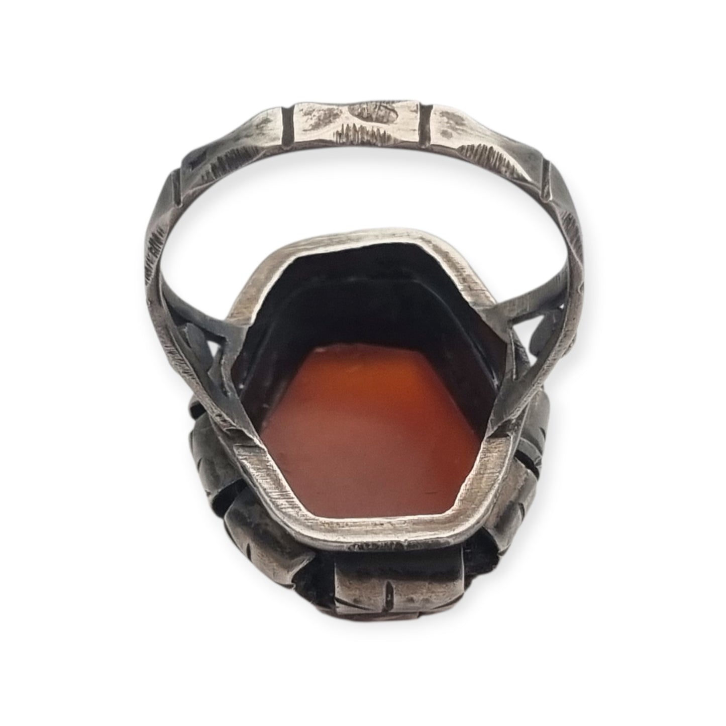 Late Art Deco sterling silver faceted carnelian ring circa 1940-1950