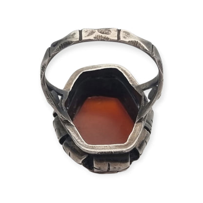 Late Art Deco sterling silver faceted carnelian ring circa 1940-1950