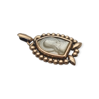Art Deco Religious Silver and Gold Vermeil Pendant with Carved Mother-of-Pearl Virgin Mary circa 1940-1950