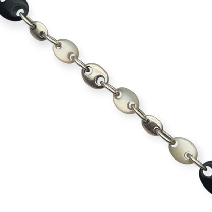 Pulsera vintage de eslabón calabrote en plata y nácar circa 1980
