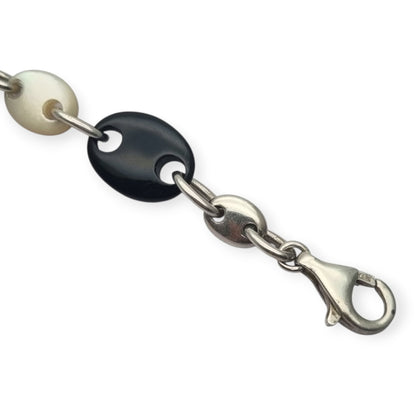 Pulsera vintage de eslabón calabrote en plata y nácar circa 1980