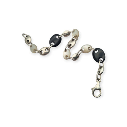 Pulsera vintage de eslabón calabrote en plata y nácar circa 1980