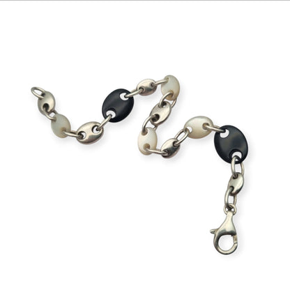 Pulsera vintage de eslabón calabrote en plata y nácar circa 1980