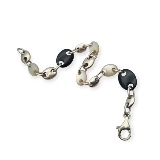 Pulsera vintage de eslabón calabrote en plata y nácar circa 1980