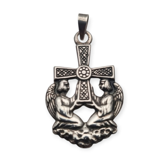 Colgante Cruz de los Ángeles en plata, diseño asturiano religioso, circa 1980