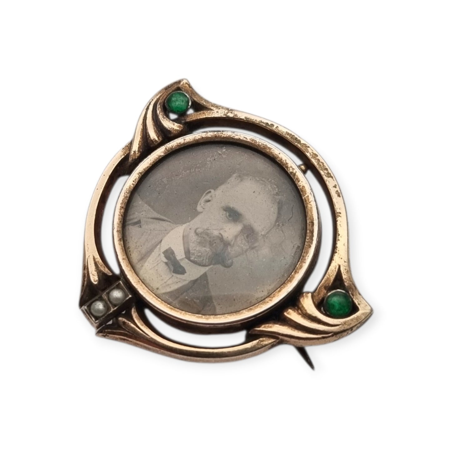Art Nouveau locket with clasp in gilded silver and green stones, Ges.Gesch, Germany c.1910