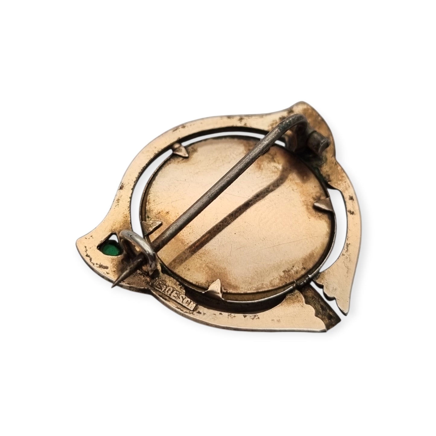 Art Nouveau locket with clasp in gilded silver and green stones, Ges.Gesch, Germany c.1910