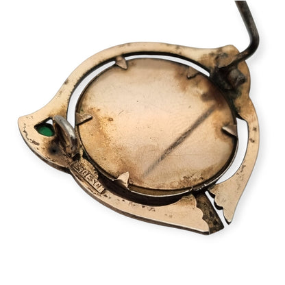 Art Nouveau locket with clasp in gilded silver and green stones, Ges.Gesch, Germany c.1910