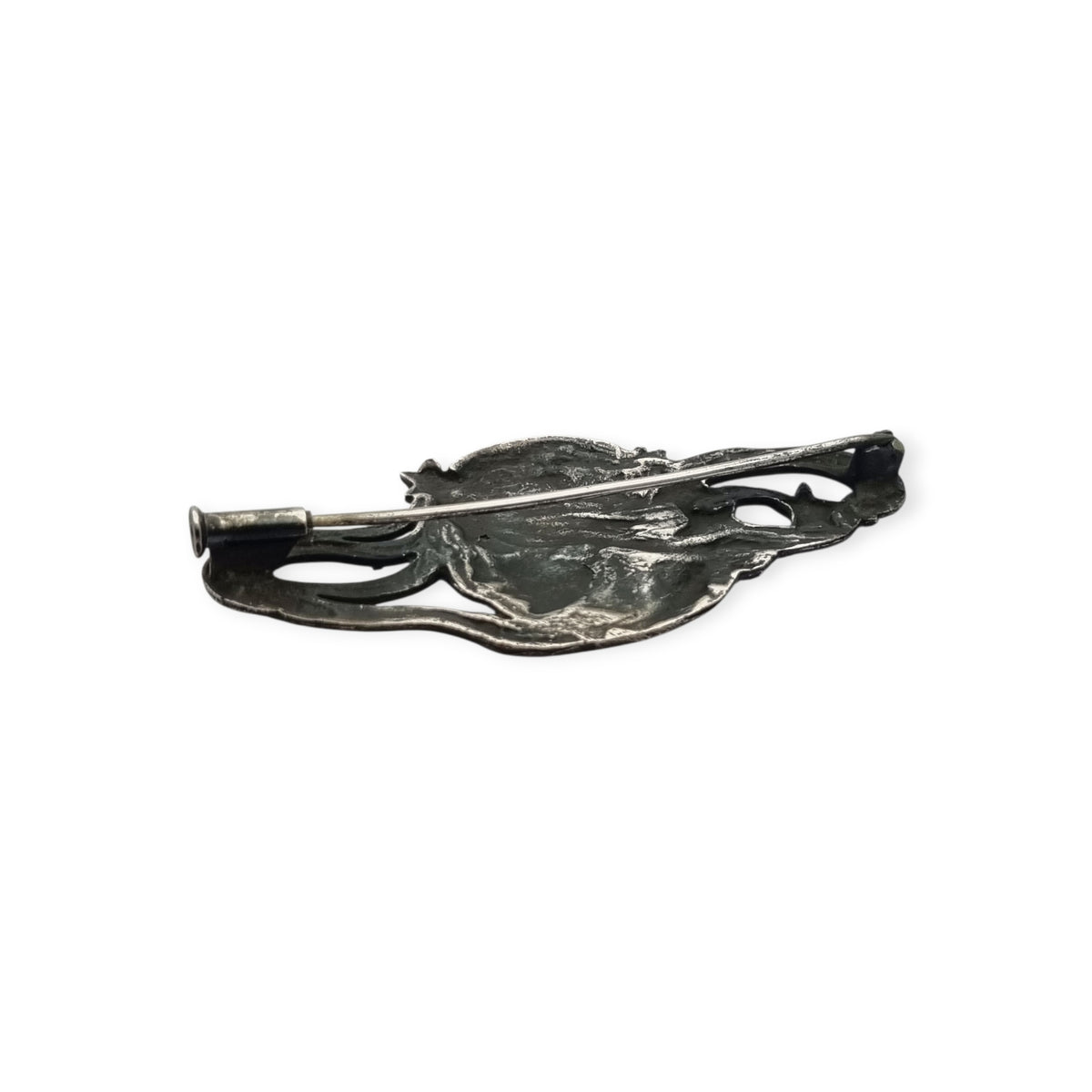 Art Nouveau 915 silver brooch with nymph, stars, and female profile, Europe, circa 1940