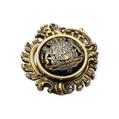 Swedish gilt silver and enamel heraldic brooch, Greater Coat of Arms of Sweden, 1973