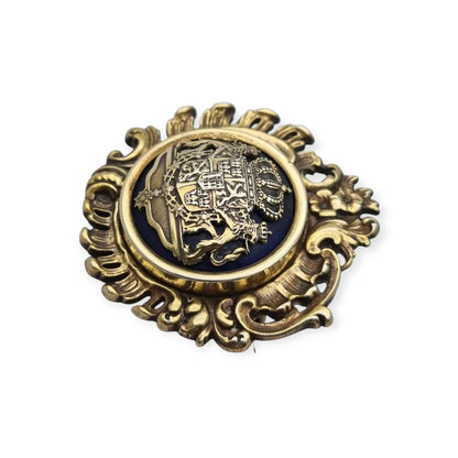 Swedish gilt silver and enamel heraldic brooch, Greater Coat of Arms of Sweden, 1973