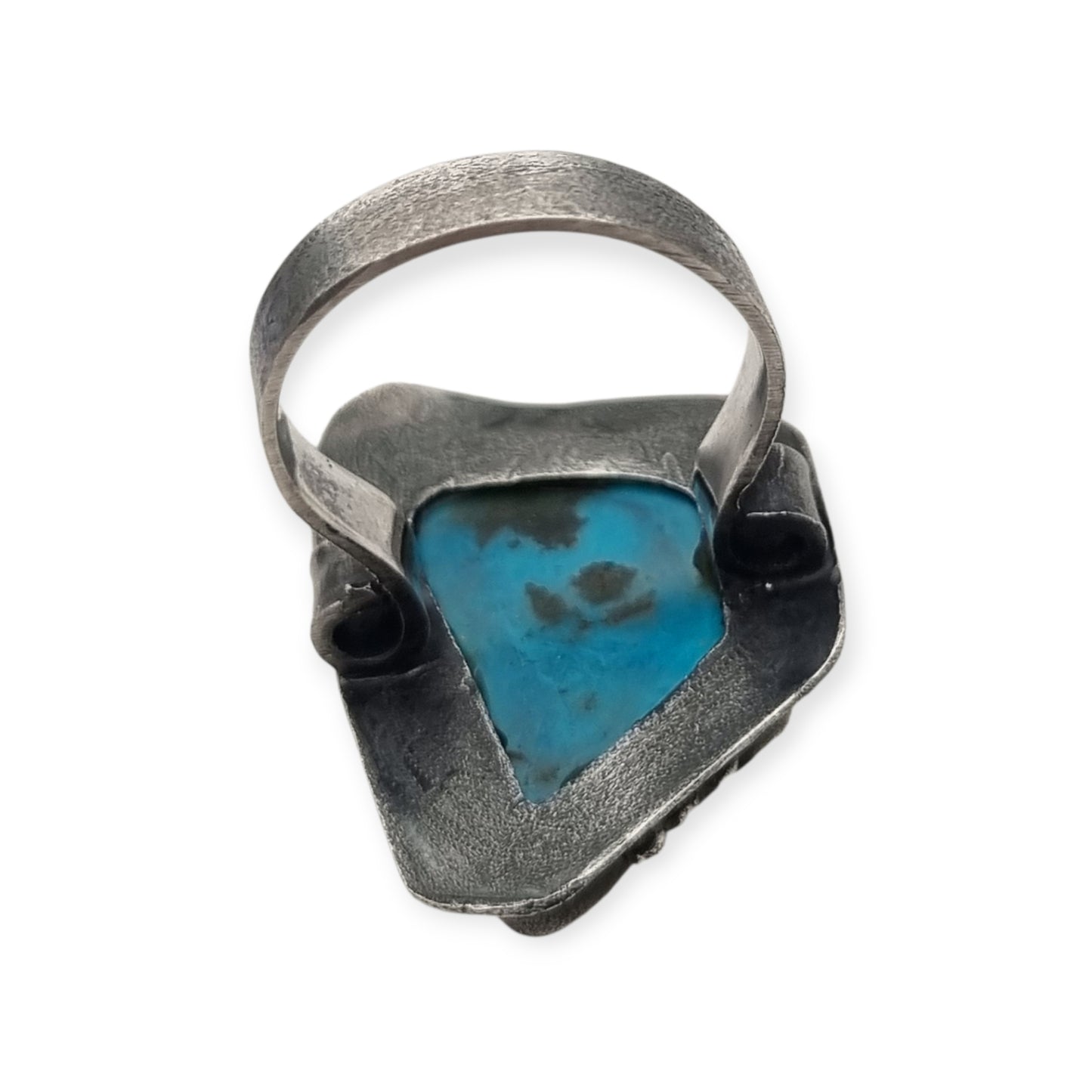 Anillo Boho artesanal de plata con turquesa triangular, diseño orgánico de estilo étnico, 80s