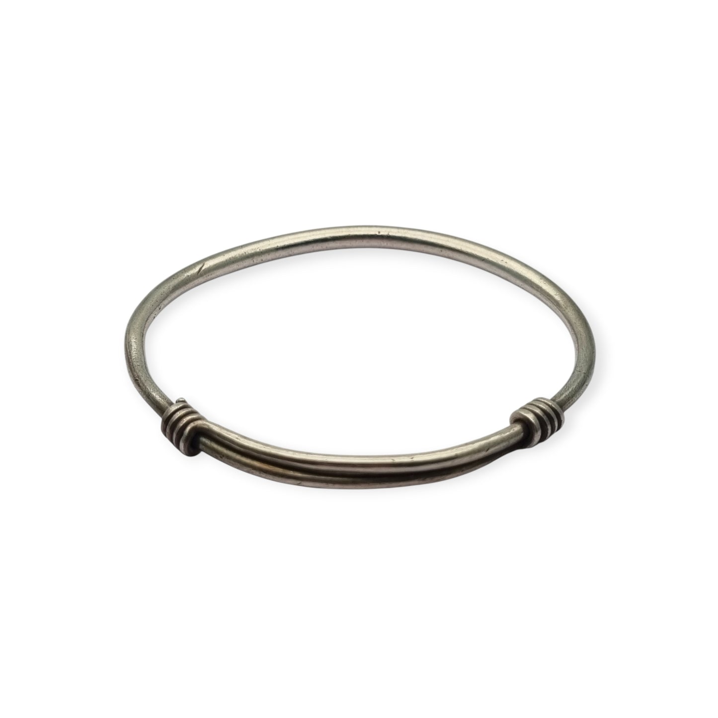 Vintage ethnic silver African knot bracelet, rigid artisan tribal bangle, 20th century