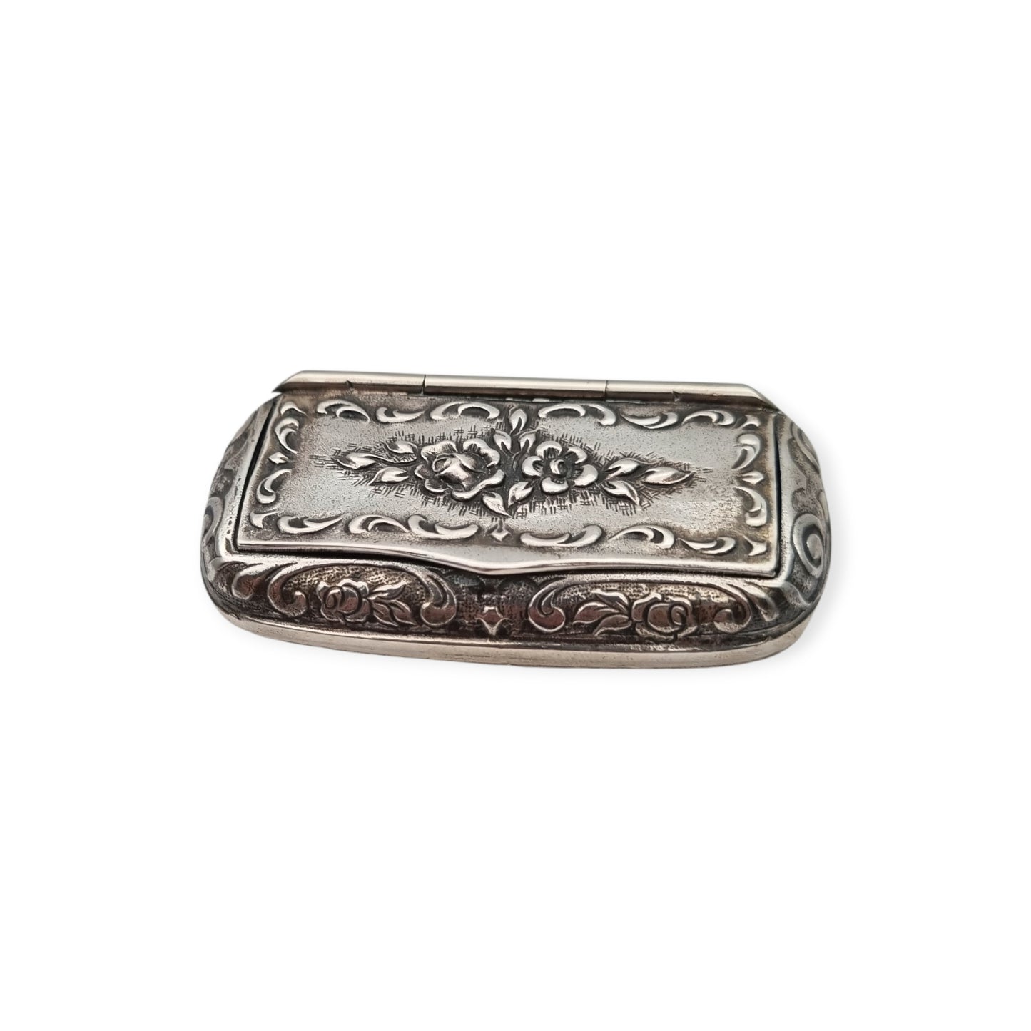925 silver snuff box, Victorian-inspired, floral decoration, Europe, 20th century