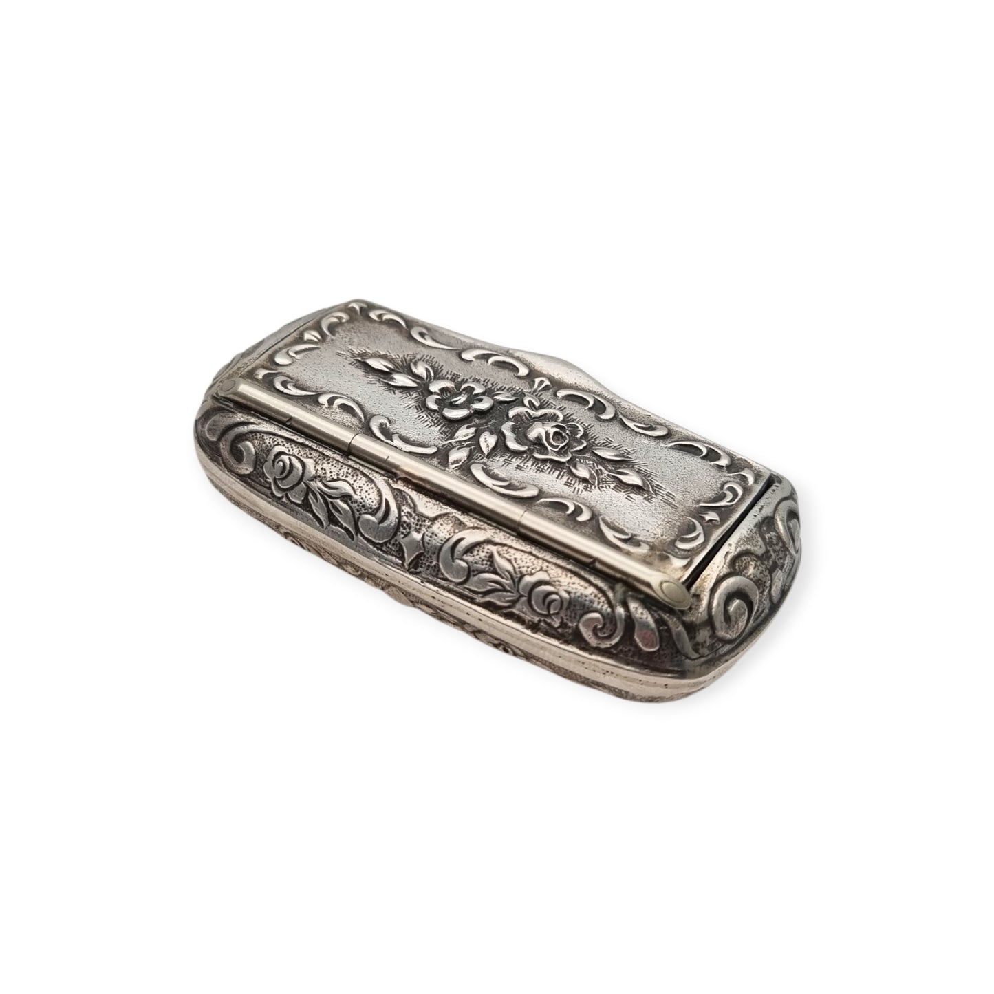 925 silver snuff box, Victorian-inspired, floral decoration, Europe, 20th century