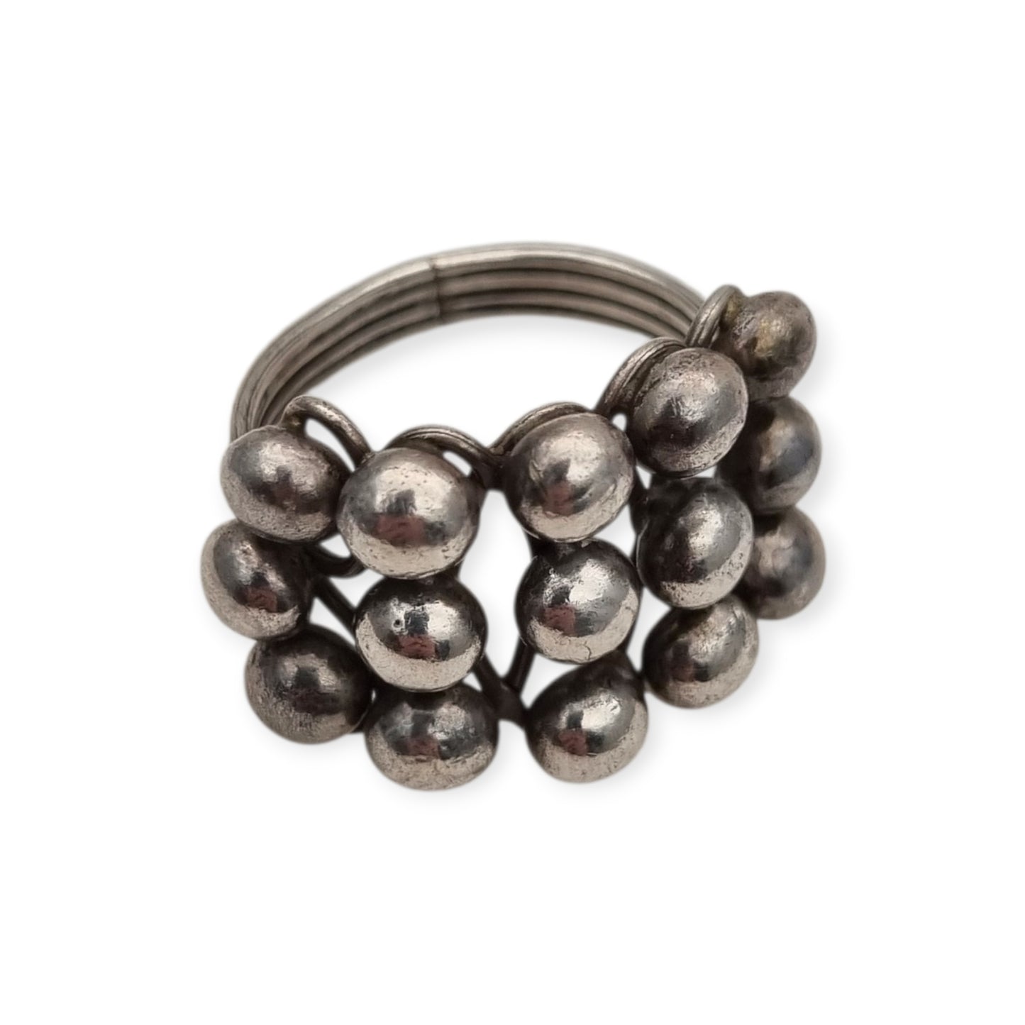 Handmade ethnic ring with boho sphere design, 20th century, geometric structure