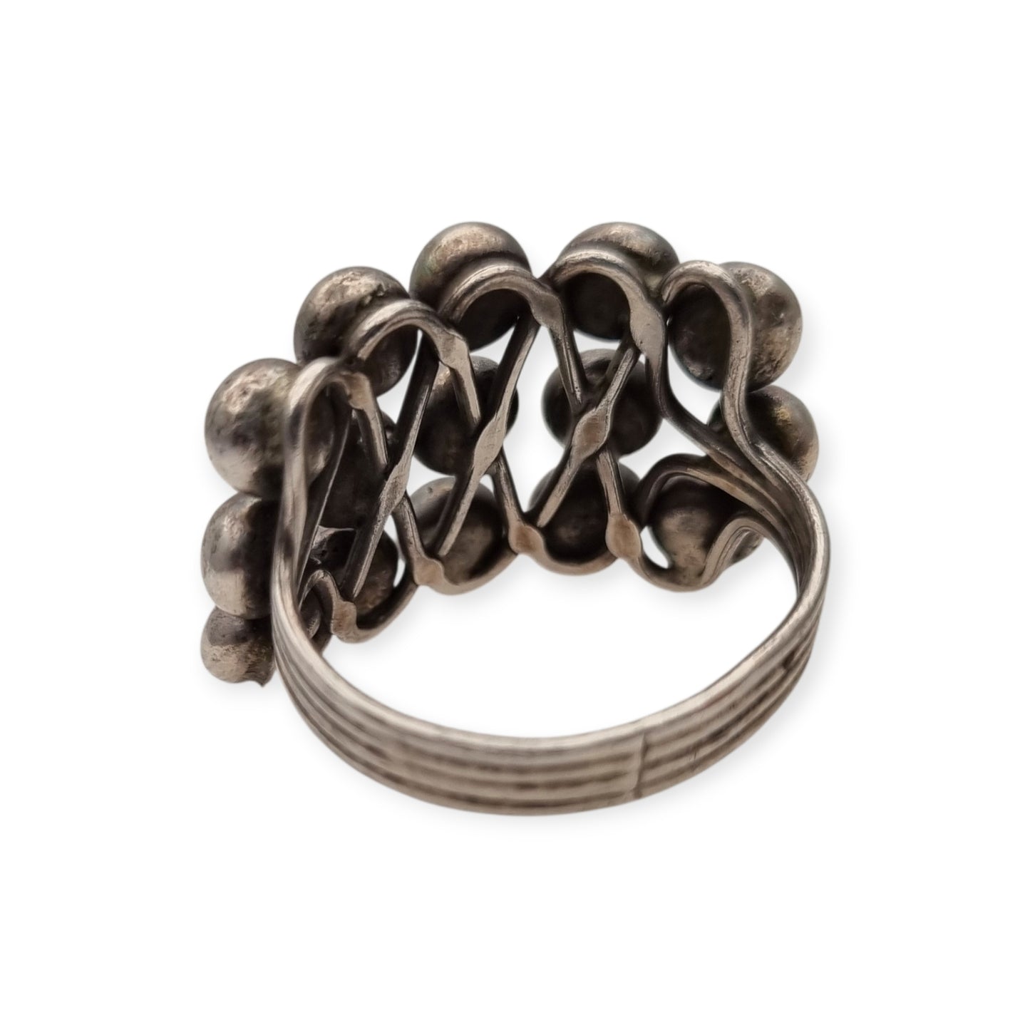 Handmade ethnic ring with boho sphere design, 20th century, geometric structure