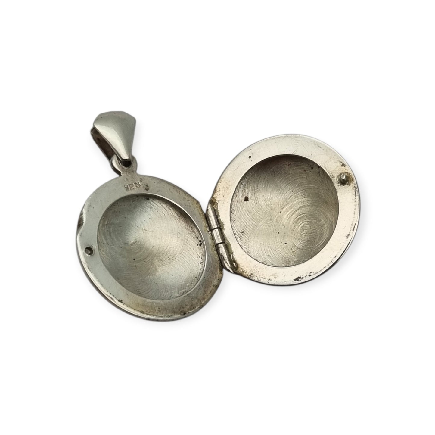 925 Sterling Silver Locket Pendant, Spain, Oval Floral Medallion, Circa 1980-90