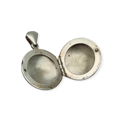 925 Sterling Silver Locket Pendant, Spain, Oval Floral Medallion, Circa 1980-90