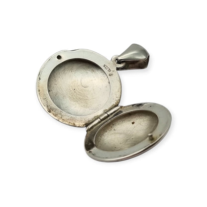 925 Sterling Silver Locket Pendant, Spain, Oval Floral Medallion, Circa 1980-90